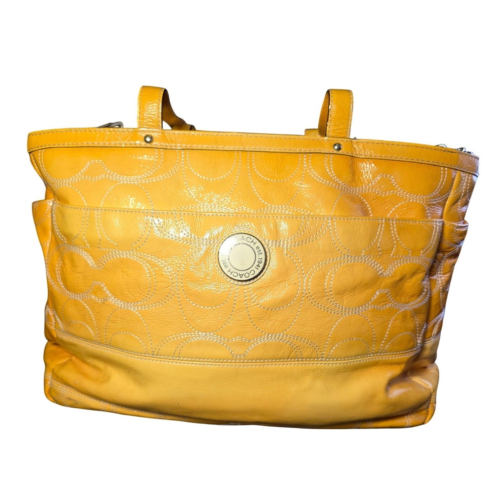 Coach Est 1941 Yellow Patent Leather Op Art Stitched Diaper Bag Yellow